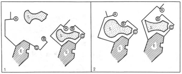 Изменения структуры активного центра фермента, вызванные субстратом, согласно модели «индуцированного соответствия» Д. Кошленда